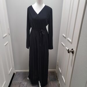 Joseph Ribkoff Black Long-Sleeve Wrap Pleated Maxi Jumpsuit